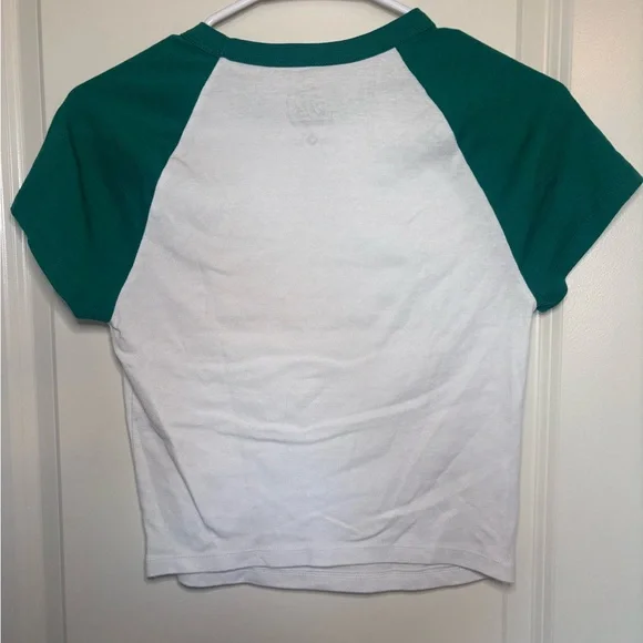 Desert Wild Green and White Dinosaur Cowgirl Raglan Tee Size L - Picture 5 of 5